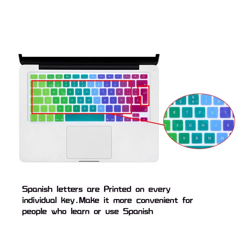 HRH Spanish Silicone Keyboard Cover Skin for MacBook Air 13,for MacBook Pro 13/15/17 (with or w/Out Retina Display, 2015 or Older Version),for iMac Older EU Layout Keyboard Protector-Rainbow - Image 2